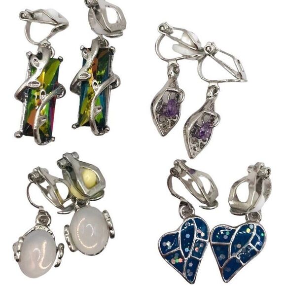 Women’s Set of 4 Silver tone clip on earrings - Picture 1 of 6